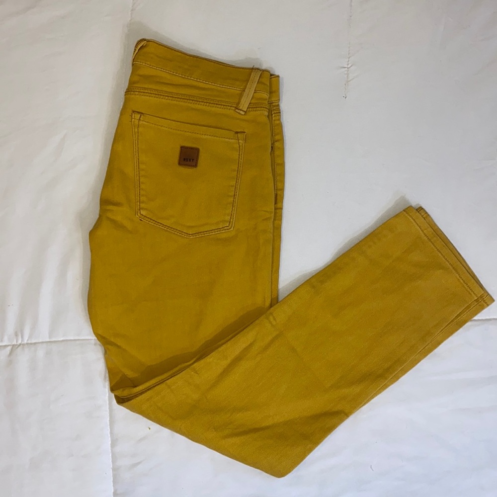 Roxy mustard yellow denim jeans.